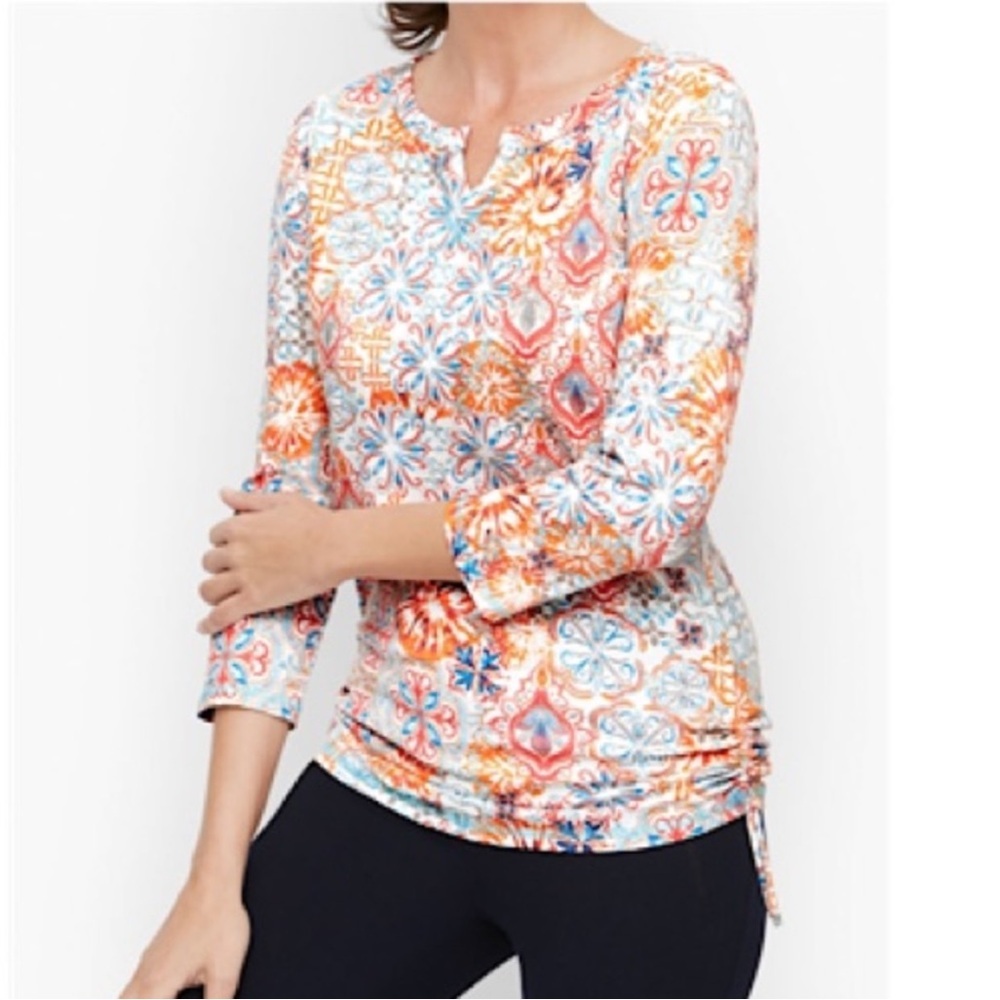 Talbots Multicolor Floral Tile-Print Long Sleeve Top